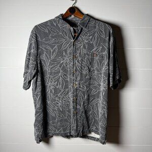 Island Shores Washable Silk Men's Short Sleeve Button Down Dark Gray Tropical XL